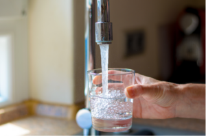 Purified water from the tap at a house in West Chicago, Illinois